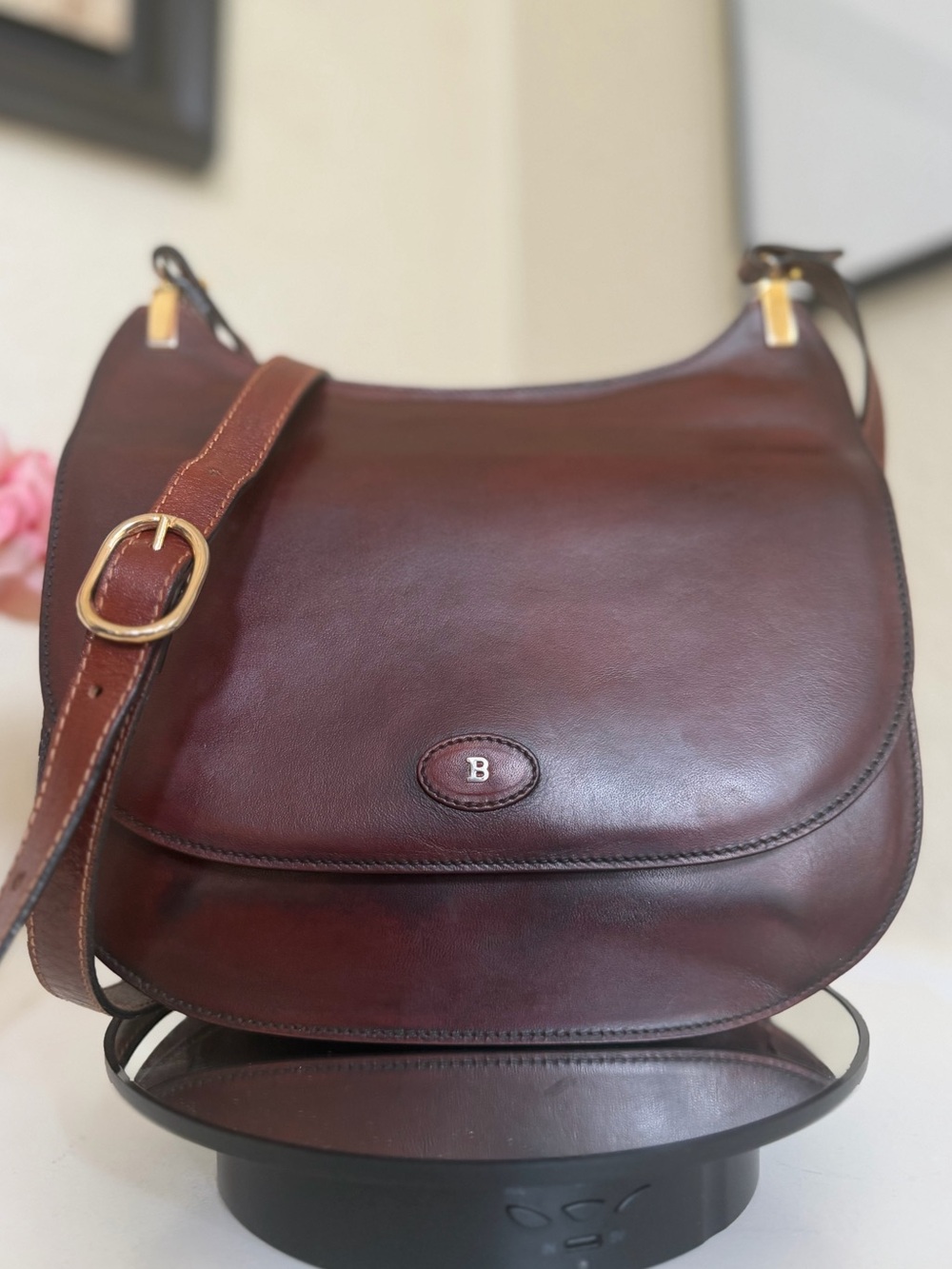Bally Elegant Genuine Leather Saddle Bag Crossbody Shoulder Bag